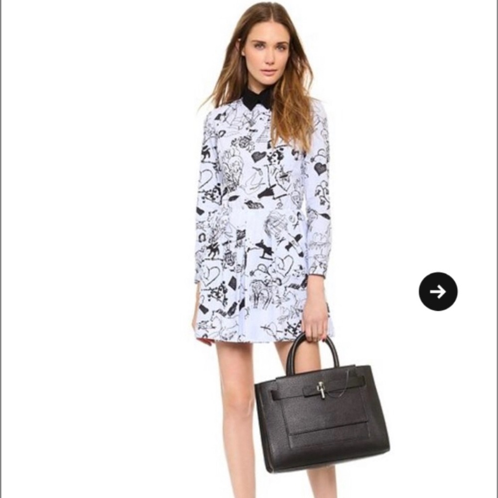 Carven poplin stripe tattoo print color dress size xs